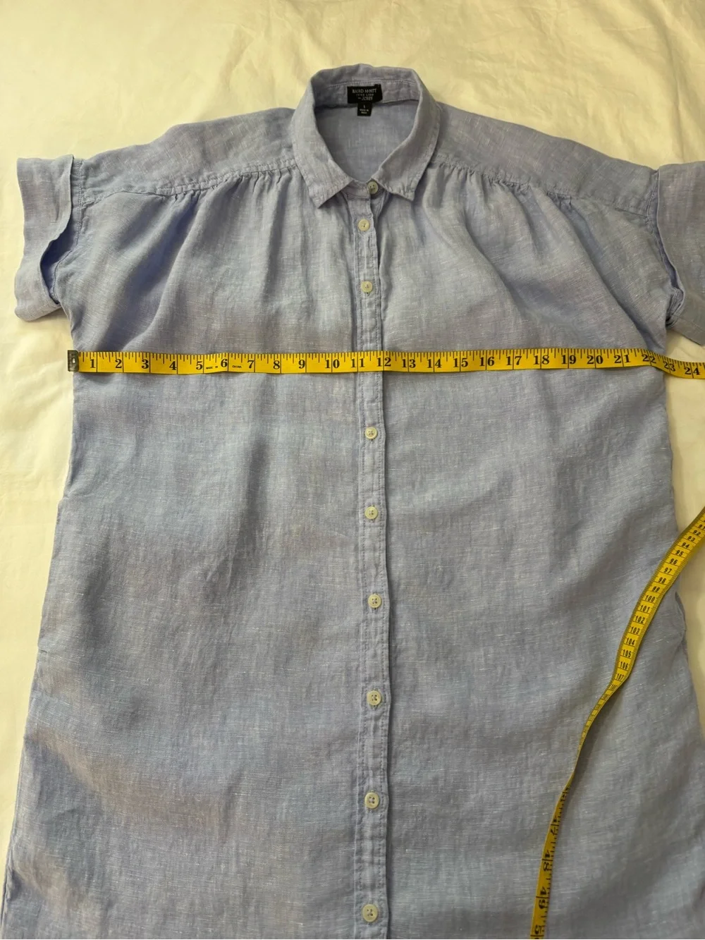 J. Crew Baird McNutt 100% Irish Linen Blue Button Up Short Sleeve Mini Dress S